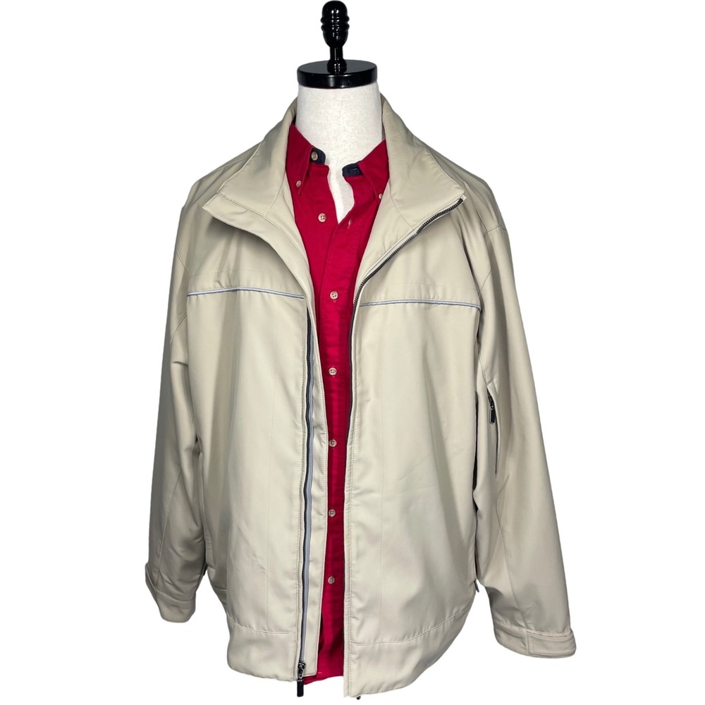 Bachrach Mens Beige Full Zip Tech Utility Jacket Reflective Trim Size XXL NEW